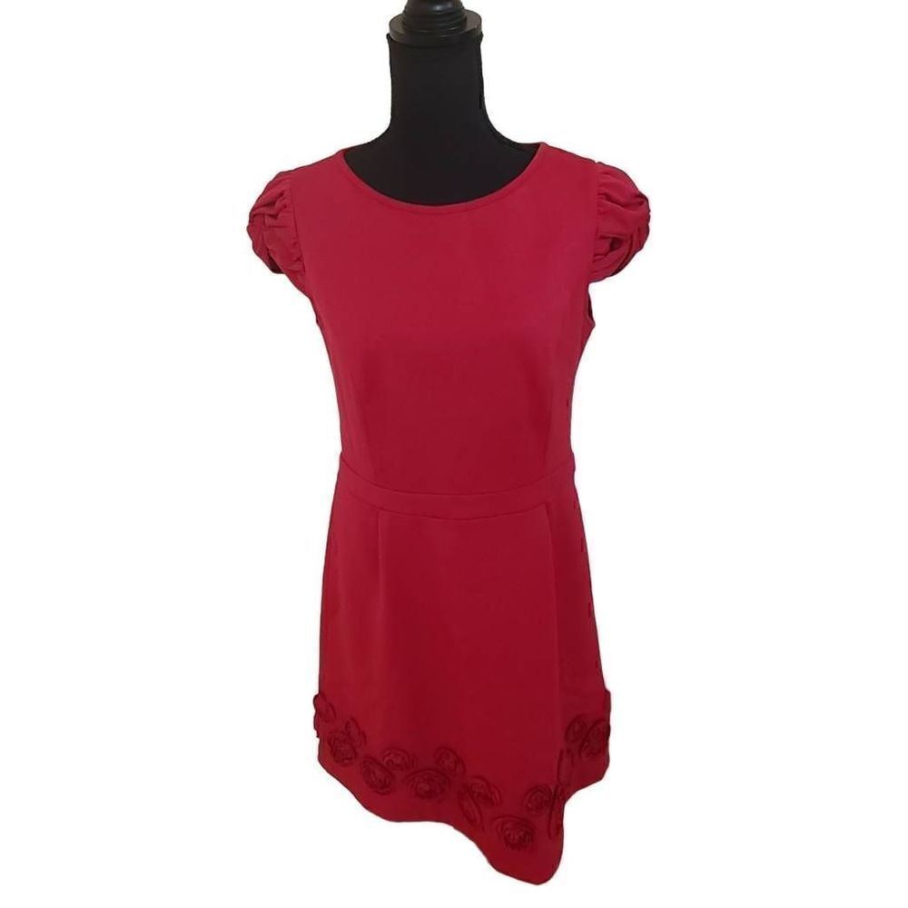 Laundry By Design Womens Dress Floral Embellished Cap Sleeve Red Size 10